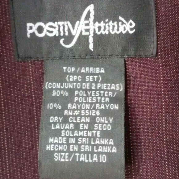 Positive Attitude women's Size 10 wine color pinstripes New pants & blazer - Picture 10 of 16